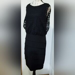 Valerie Bertelleni Black Open Sleeveless Bodice Lace Tiered Dress Size 10 Formal